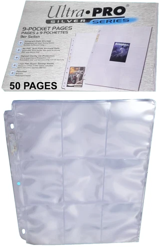50 Ultra PRO Silver 9-Pocket Card Pages Storage Sheets Sports 3 Ring Binder