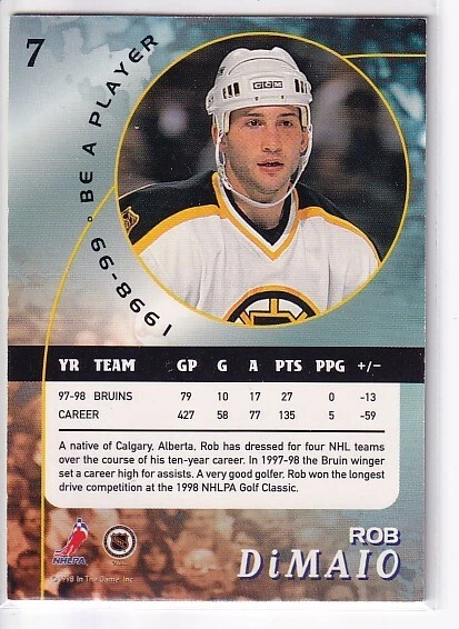 1998-99 In the Game Be a Player #7 Rob DiMaio Boston Bruins - Image 2 of 2