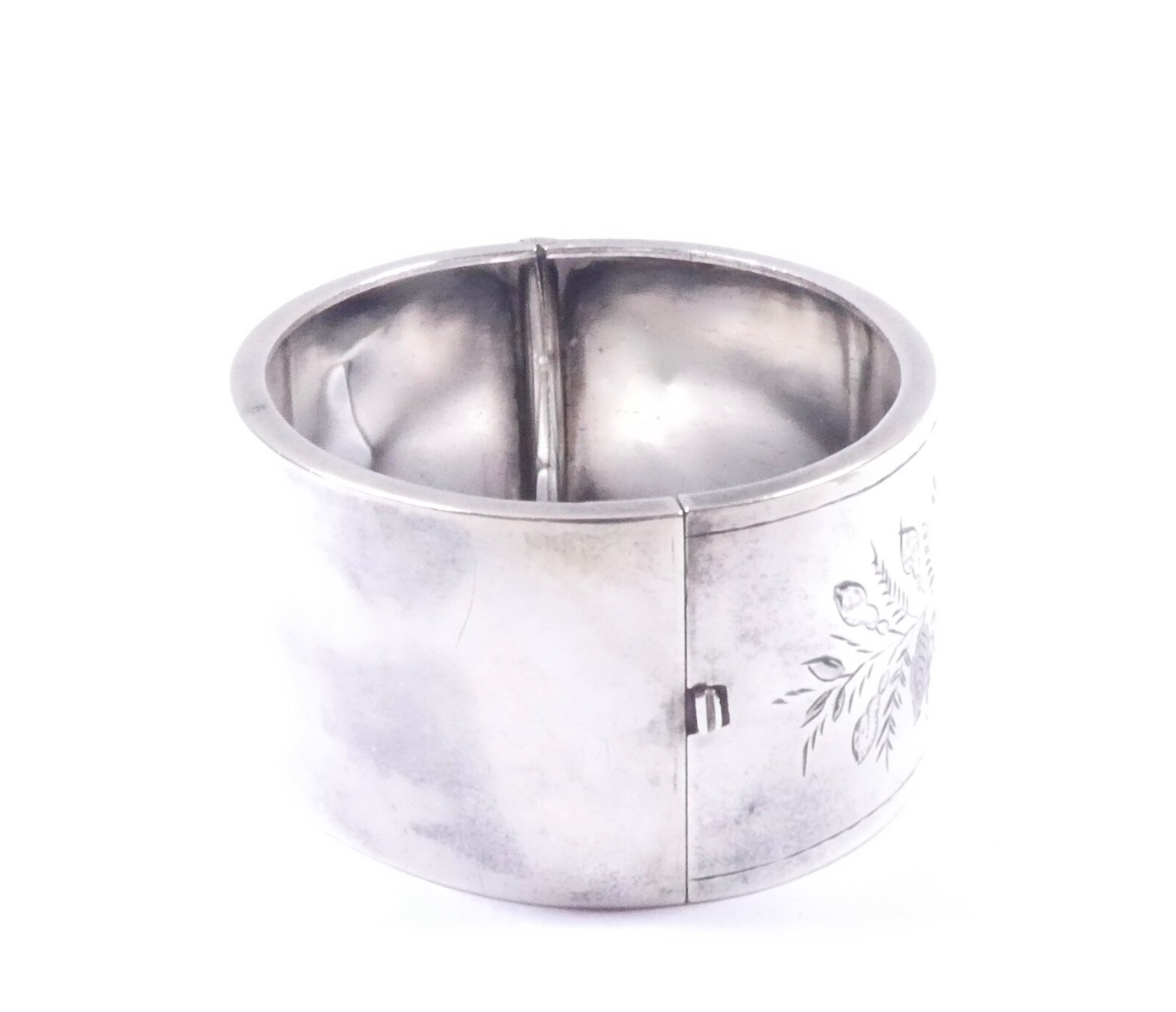 Victorian Bangle 1882 Wide Leaf Patterned 925 Ste… - image 2