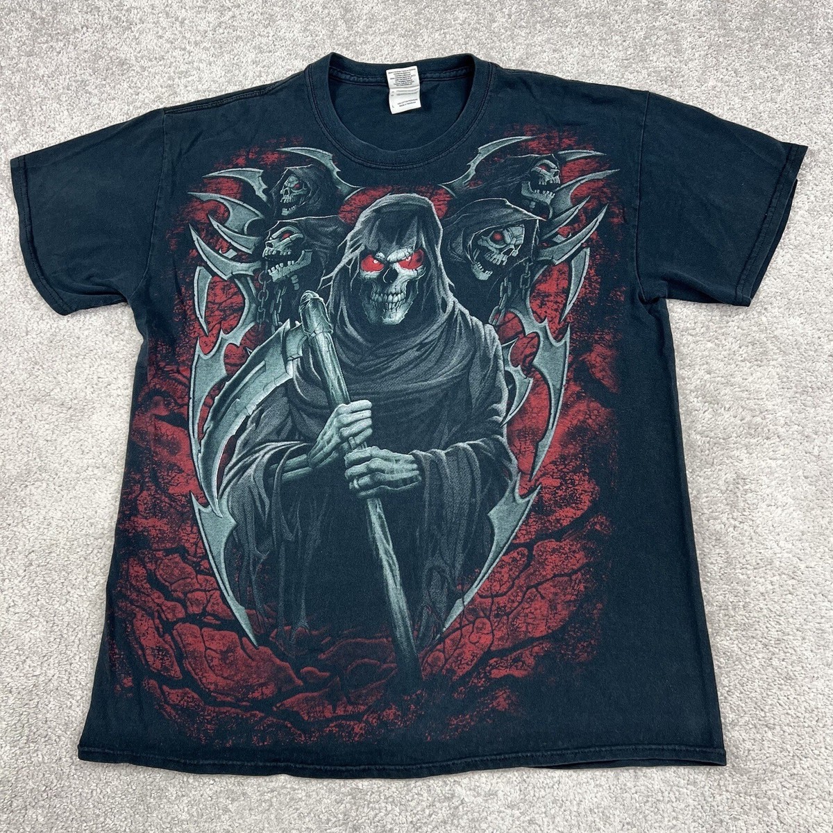 Vintage Grim Reaper T-Shirt Mens Large Black Skull Death