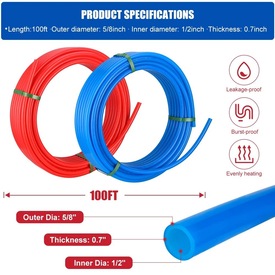 EFIELD 2 Rolls 1/2" Pex-A Pipe 2X 50ft (100ft) Red & Blue W/H Pipe Cutter - Image 2 of 4