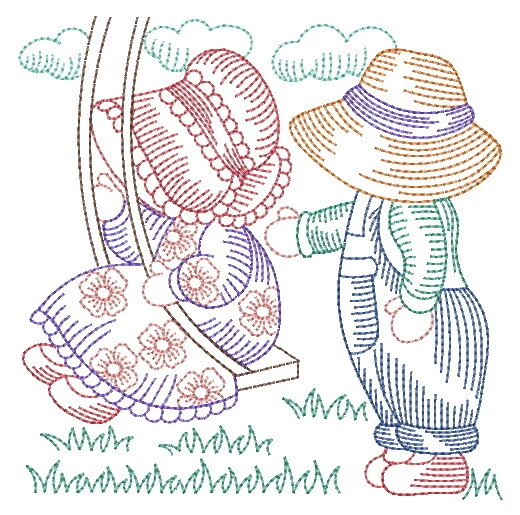SUNBONNET SUE & SAM Quilt Blocks 12 Embroidered Beautiful NEW SET
