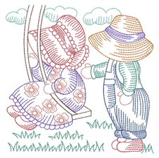 SUNBONNET SUE SAM Quilt Blocks 12 Embroidered Beautiful NEW SET