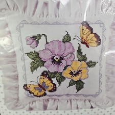 Bucilla Butterflies and Flowers Stamped Cross Stitch Kit Square Pillow Sealed