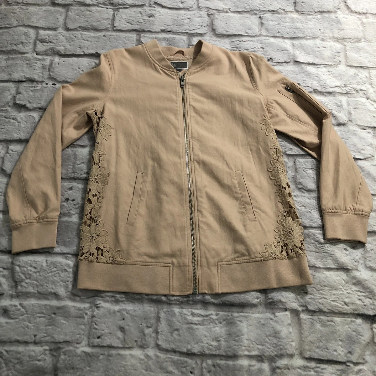 Chelsea28 Jacket Pink Zip Floral Lace Pockets Size Large