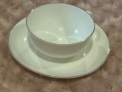 Dibbern Platin Line Fine Bone China 7oz White Coffee Cup & 5 3/4  Saucer