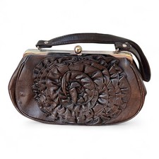 Black Faux Leather Clutch Bag Handbag with Flower Accent NOS READ