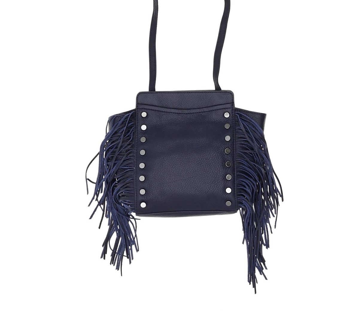 Kooba L128314 Womens Navy Leather Fringe Crossbody Bag Size 