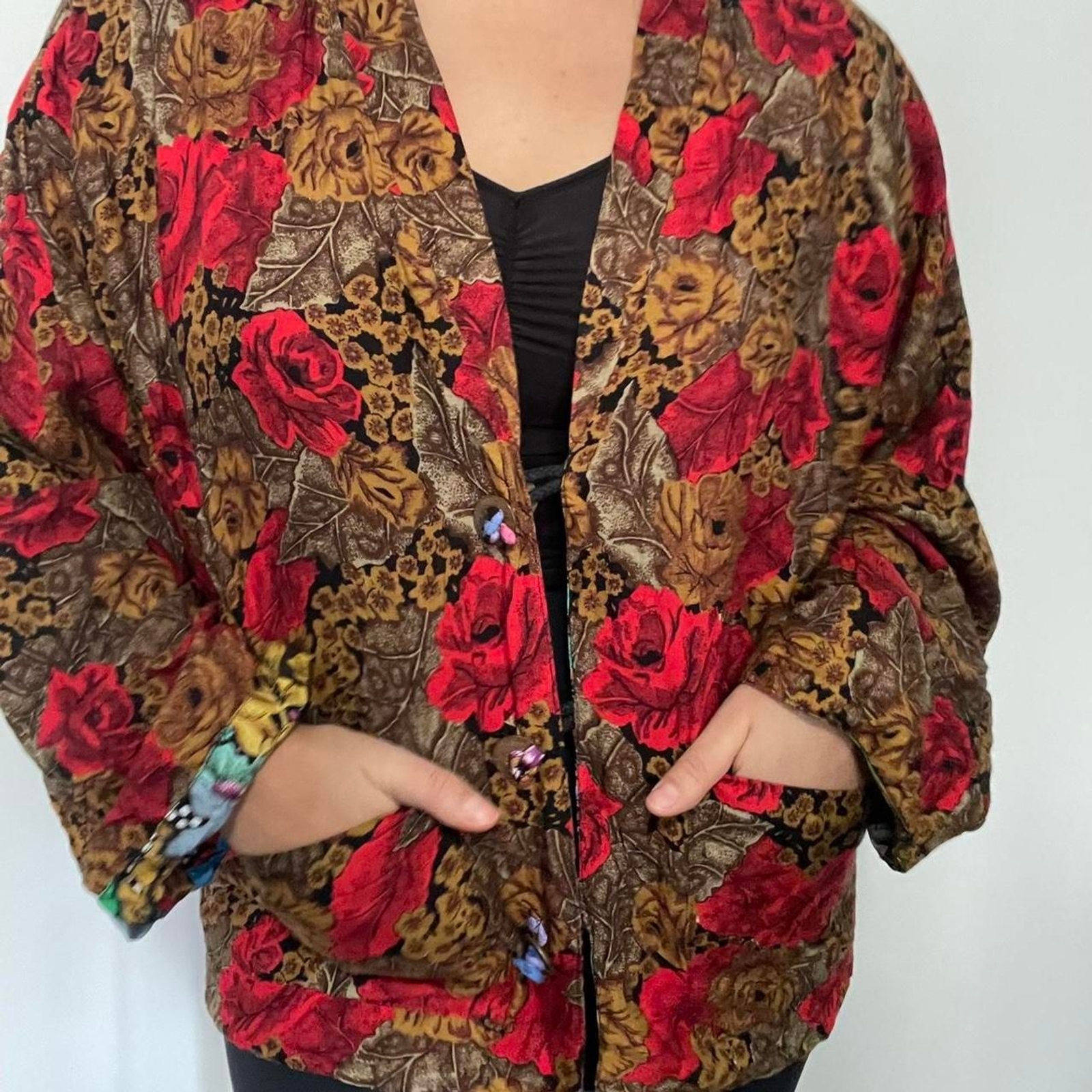 Reversible multicolor patchwork floral jacket wit… - image 6