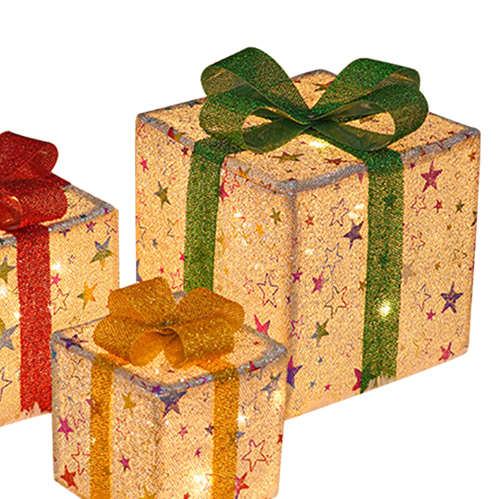 3 Pcs Christmas Lighted Gift Boxes Christmas Home Gift Box Battery