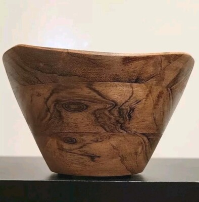 Carved Wood Bowl Farmhouse Country Core Container 6.5''