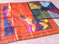 Vtg Antik Modern Mid Century Print Lot of 2 Silk Hand Rolled Scarfs 19"Sq 27"Sq