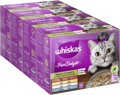 48x85g Whiskas Katzenfutter Nassfutter Pure Delight Gemischtes Ragout in Gelee