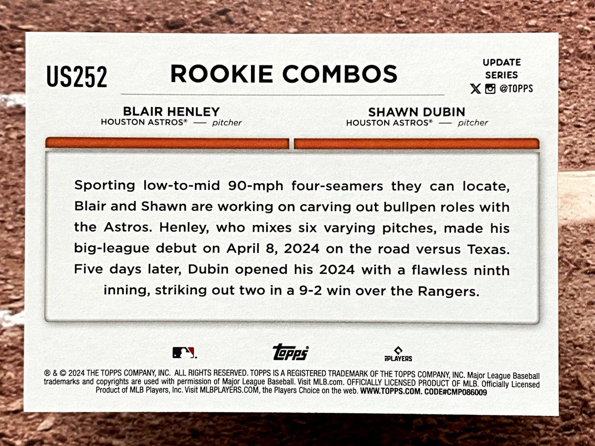 2024 Topps Update Blair Henley Shawn Dubin #US252 Houston Astros