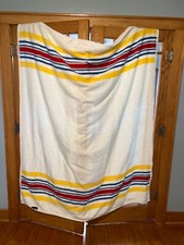 Vintage Biederlack White Striped Blanket, Made In USA 60 X 72