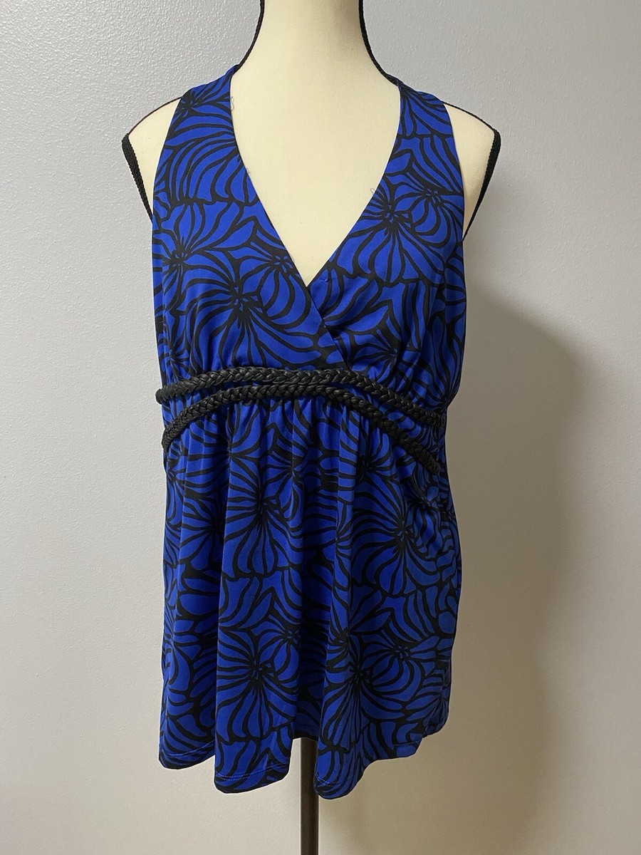 VTG INC International Concepts Y2K Top V Neck Blue Black