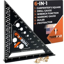 6-in-1 Carpenter Square 7 inch 1/16" Precision T Square Multi-Purpose Carpent...