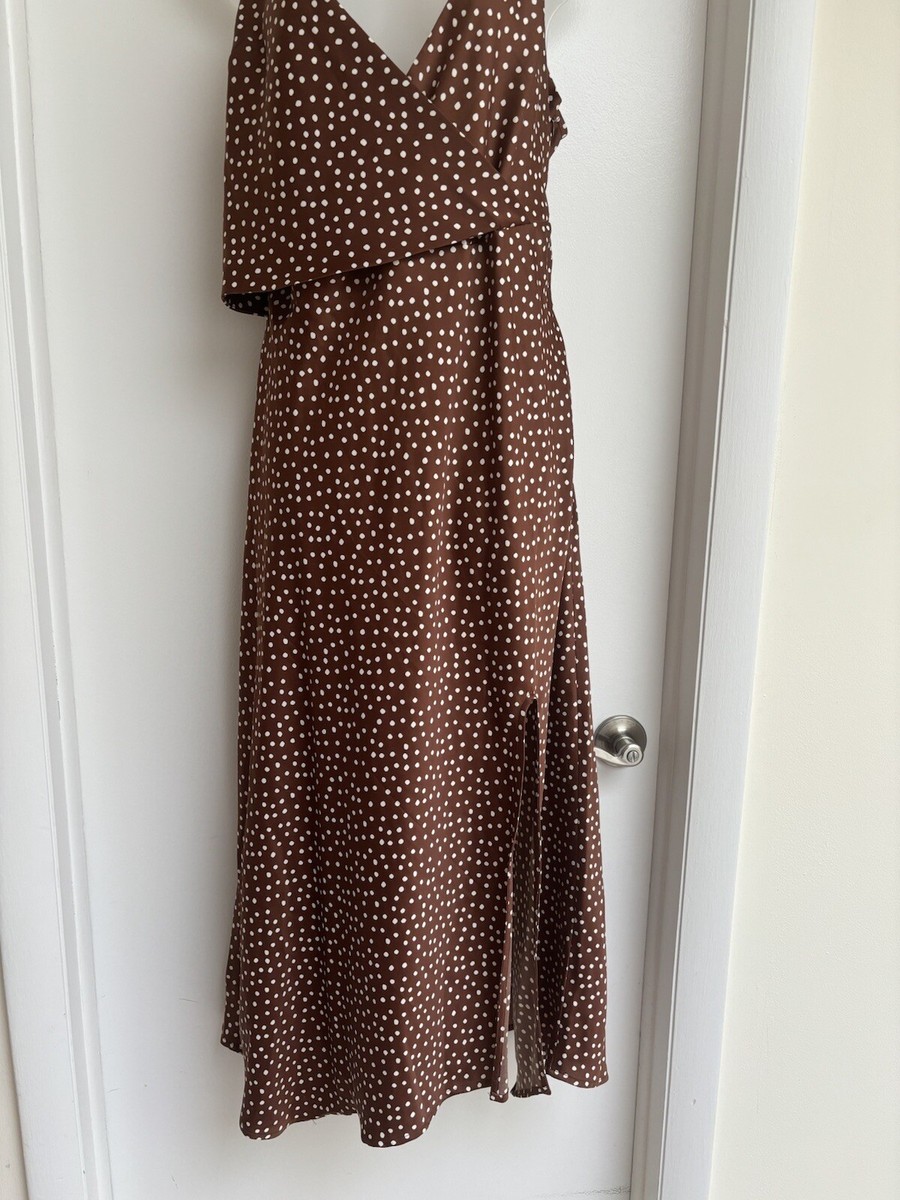 Urban Outfitters dress brown polka dot adjustable strapes slit zip sz XL NWT Urban Outfitters dress brown polka dot adjustable strapes slit zip sz XL NWT