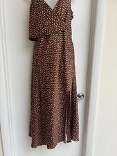 Urban Outfitters dress brown polka dot adjustable strapes slit zip sz XL NWT