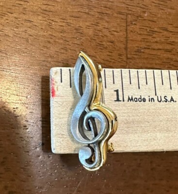 Vintage Silver and Gold Treble Clef Music Note Pin Brooch