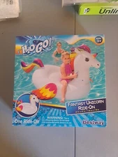 H20Go Unicorn Ride On Pool Float Water Blow Up Swim White Fantasy Boxed Bestway