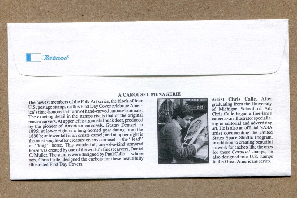 USA A Carousel Menagerie (Hand Carved Animals) Block of 4x25c) 1988 FDC - Image 2 of 2