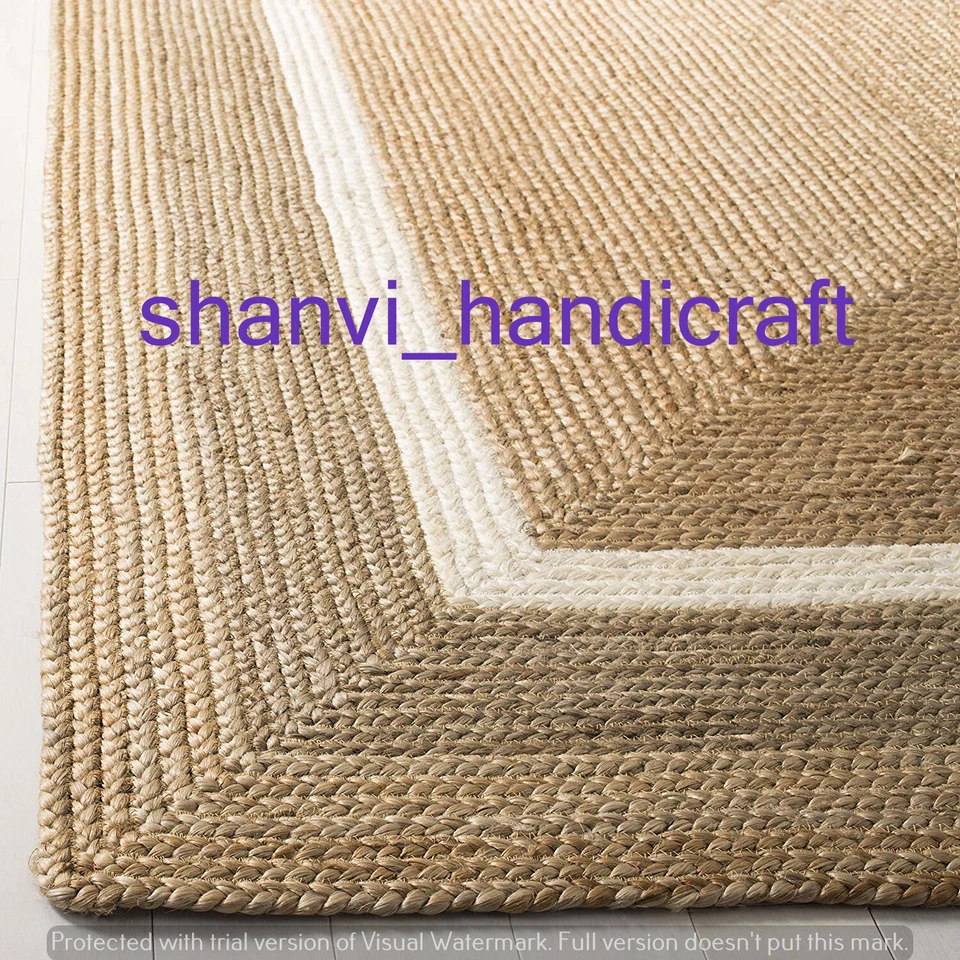 Natural Indian Braided Rectangle Area Rug Jute Yoga Floor Rug Carpet Home Decor - Image 3 of 3