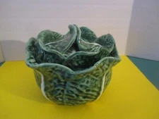 Vintage Secla Portugal Individual Soup Server Bowl And Lid Green Cabbage #2