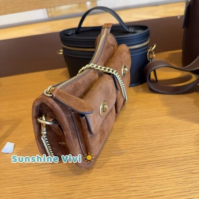 NWT COACH Suede CDZ21 Twin Turnlock Waverly Bag Brass/Warm Brown
