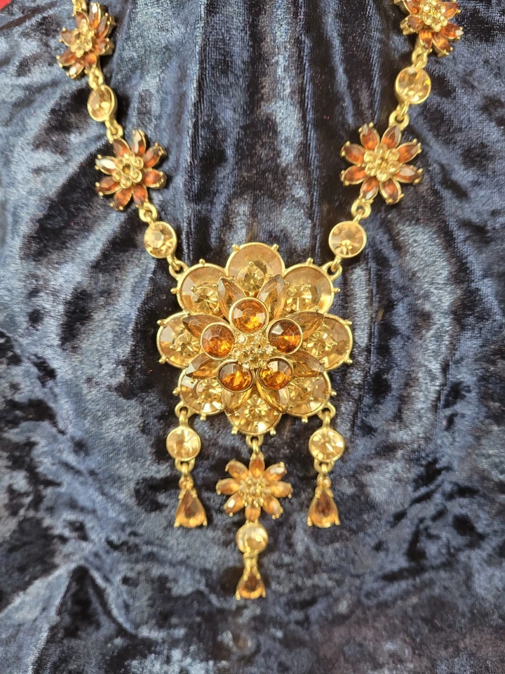 Ожерелье с золотыми топазами стразами 18 дюймов и серьги с пирсингом ар-деко 1950-60-е - Изображение 3 из 4