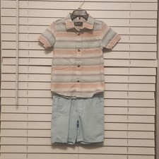 Eddie Bauer Pastel Striped Button Down Shirt and Shorts Set. 4T