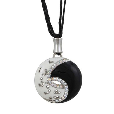 Black and White Enamel and Crystal Yin Yang Necklace - RSN276