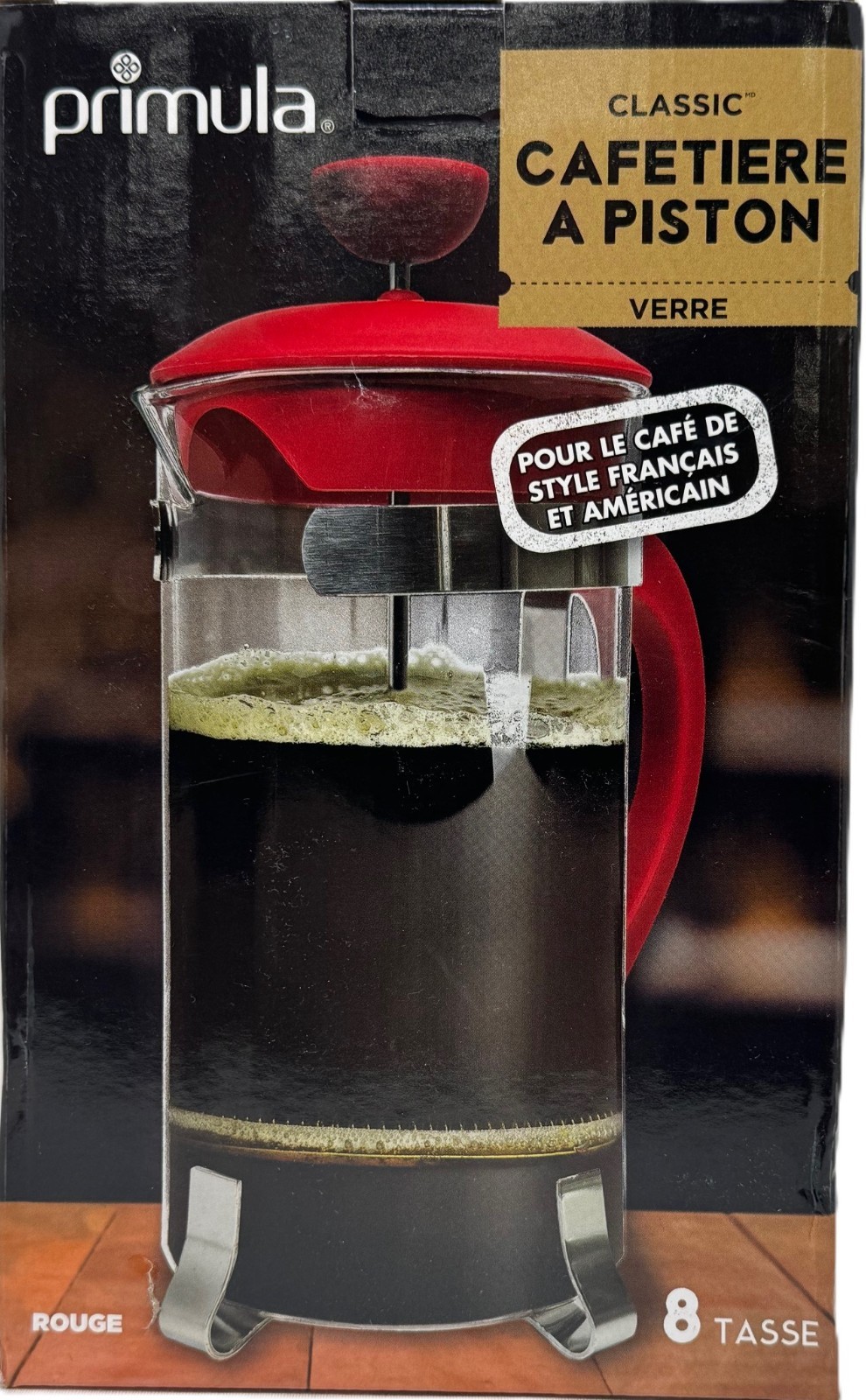 Primula Classic Coffee Press, Glass 8 cup, Red, French and A