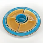 Rare Homer Laughlin Gold Trim Yellow Turquoise Fiesta 6 Piece Relish Tray VTG