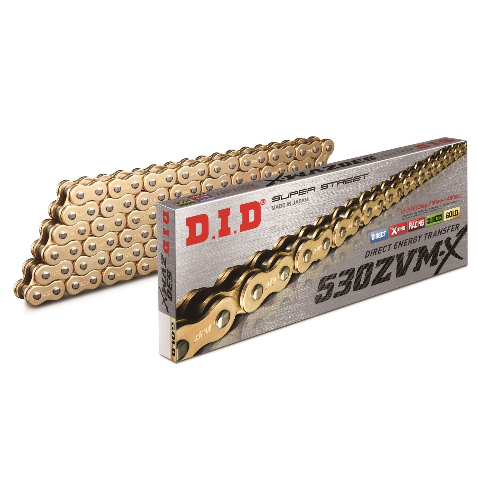D.I.D. Motorcycle X-Ring Drive Chain Gold 530 ZVMX 124 Rivet Link