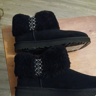 UGG ULTRA MINI UGG BRAID BLACK SUEDE SHEEPSKIN WOMEN'S BOOTS SIZE US 8 NEW