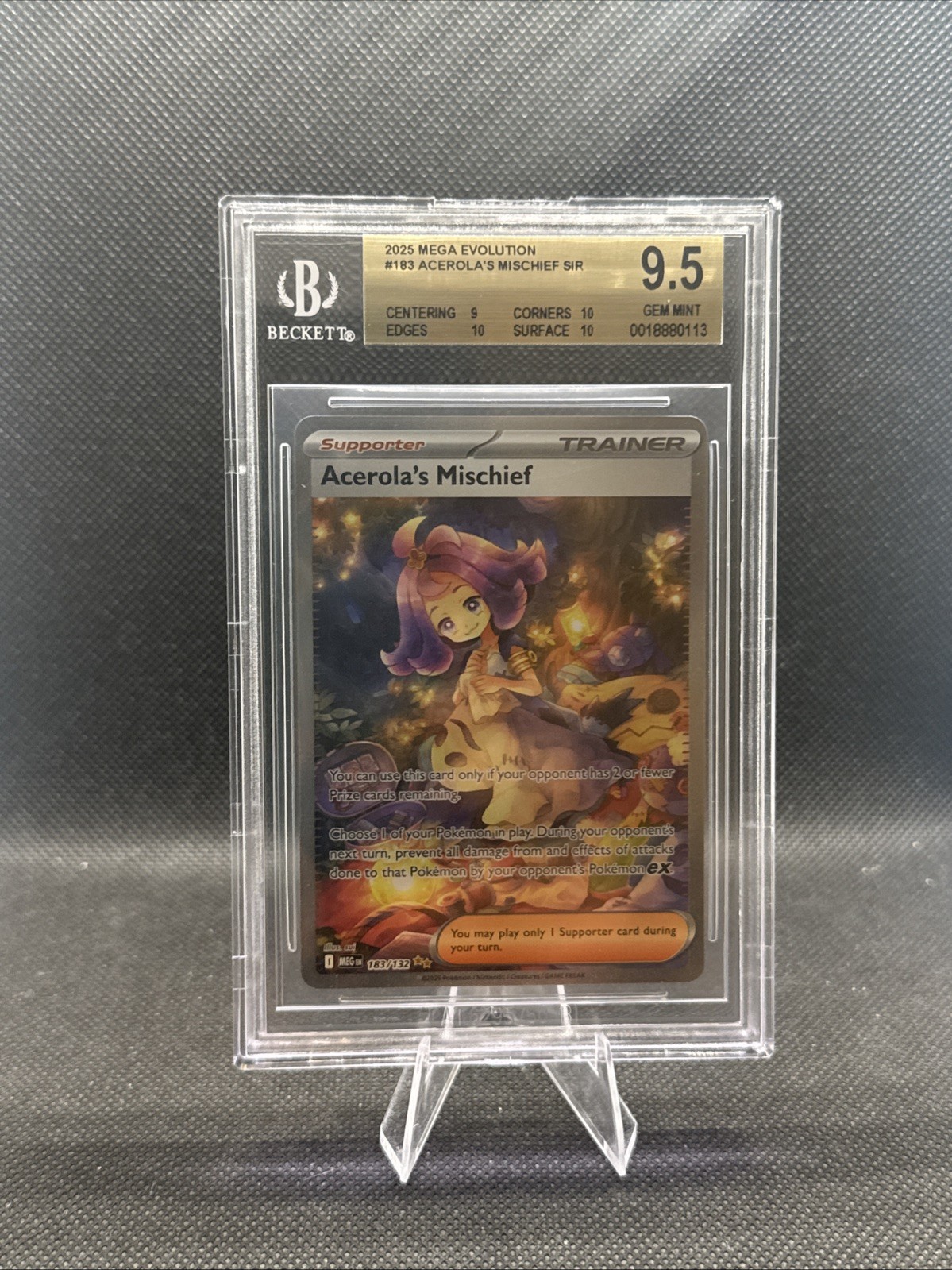 Acerola's Mischief 183/132 Mega Evolution Holo Beckett Gold Label 9.5 Pokemon