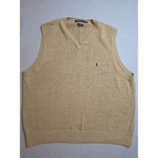 Polo Ralph Lauren Sweater Vest Men's XL Khaki Knit Pony Logo Warm Wear Winter