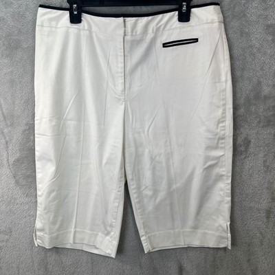 RQT Womens Sz 14 White Bermuda Shorts Black Trim Mid Rise Classic Coastal Preppy