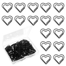 100 PCS Love Heart Shaped Paper Clips, Decorative 0.86, Black