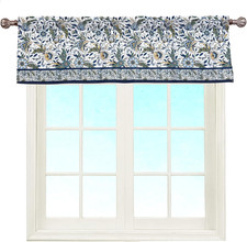 Blue Flowers Window Curtain Valance Boho for Decorative Privacy Rod Pocket 52 X