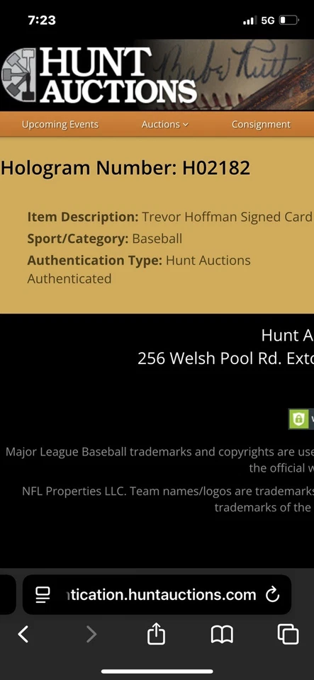 Firma autenticada Trevor Hoffman Foto 4 de 4