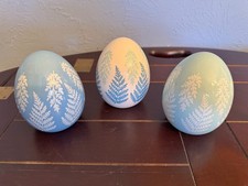 Set of 3 Modern Decorative Ceramic Easter Eggs w/ Fern Motif
