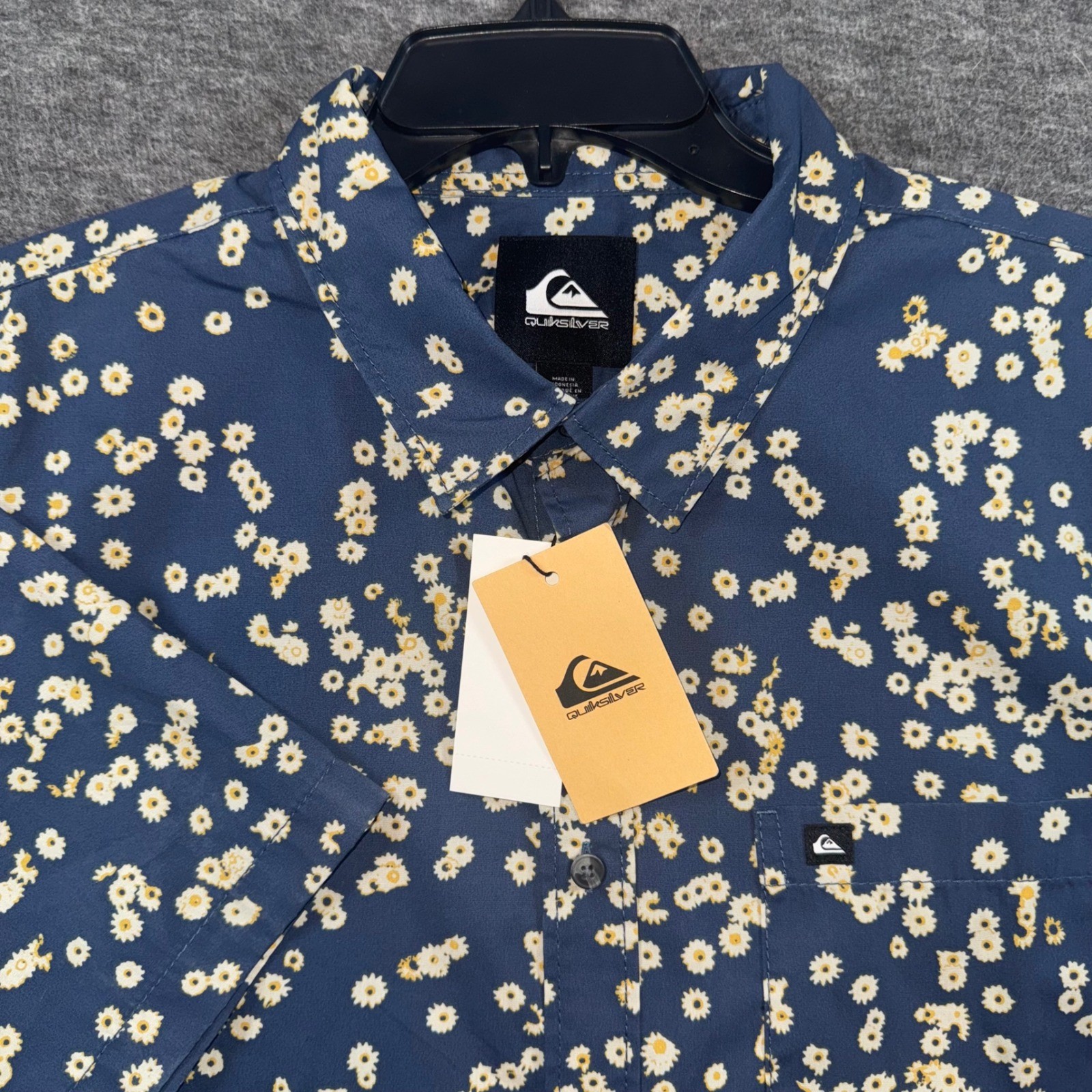 Quiksilver Cosmic Fields Short Sleeve Button Up Shirt Navy Floral Mens 2XL NEW