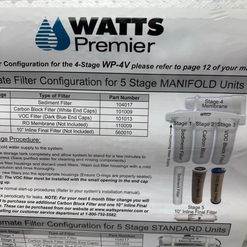 Watts Premier Replacement Filters 4-Stage WP-4V Alternate 5-Stage New SEALED - Image 2 of 4