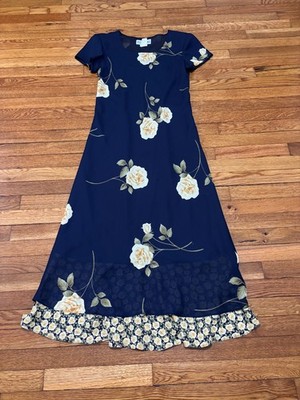 Jessica Howard Womens Floral Midi Dress Size 10 Navy Blue Lightweight Cap  Sleeve | eBay