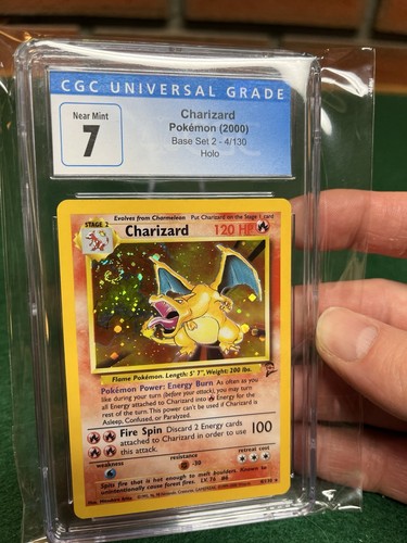 Pokémon TCG Base Set 2 Holo Charizard Holo Swirl #4/130 CGC 7