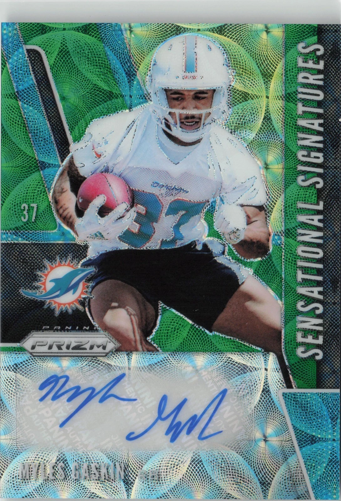 Myles Gaskin Panini Prizm Sensational Signatures #SEMYG Green Scope