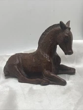 Vintage Red Mill Mfg. Resting Foal Horse Pecan Shell Resin Figurine 3 1/2"x 5"