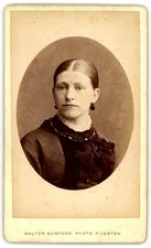 Antique Cdv Circa 1880s Walter Mudford Lady In Dark Dress Tiverton England